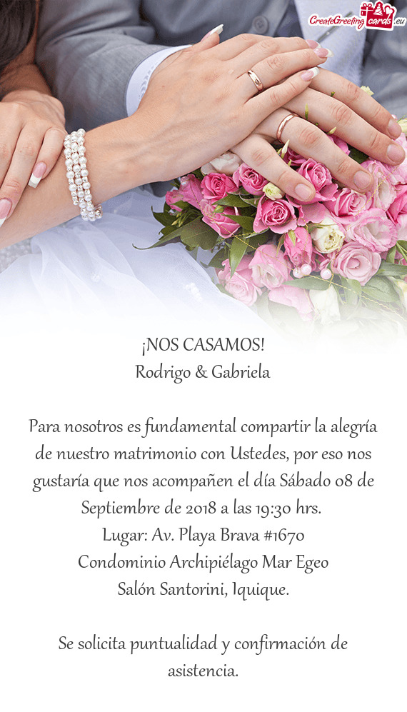 Para nosotros es fundamental compartir la alegría de nuestro matrimonio con Ustedes, por eso nos gu