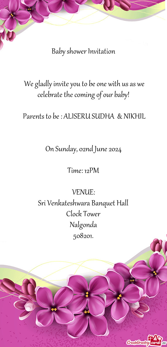 Parents to be : ALISERU SUDHA & NIKHIL