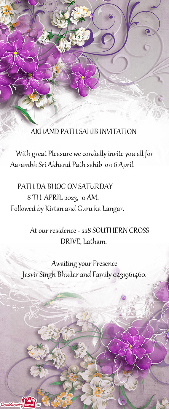 PATH DA BHOG ON SATURDAY        8 TH APRIL 2023, 10 AM