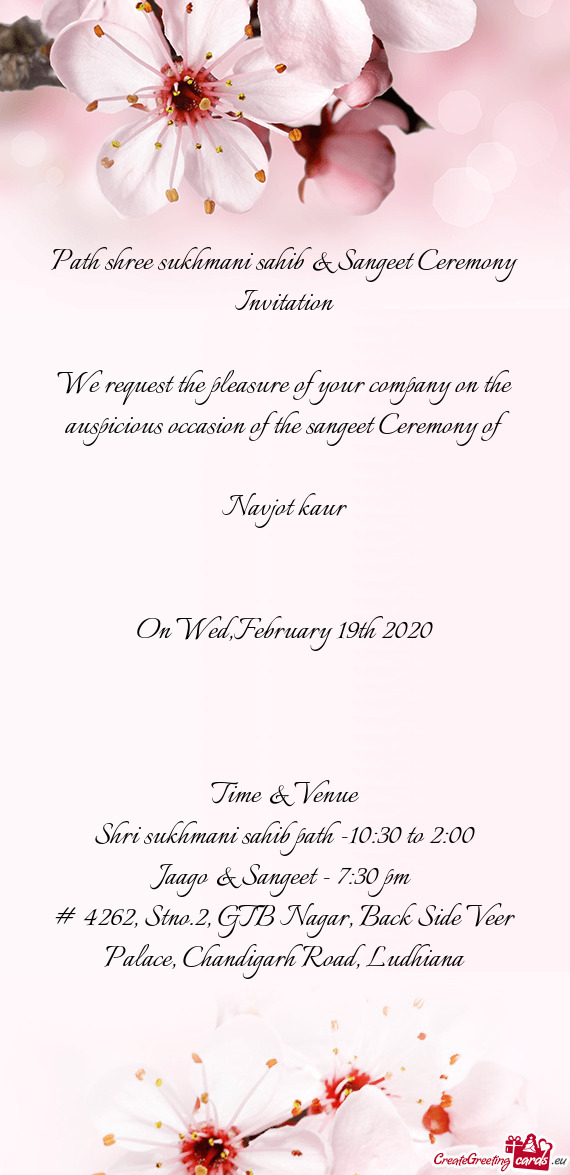 Path shree sukhmani sahib & Sangeet Ceremony Invitation