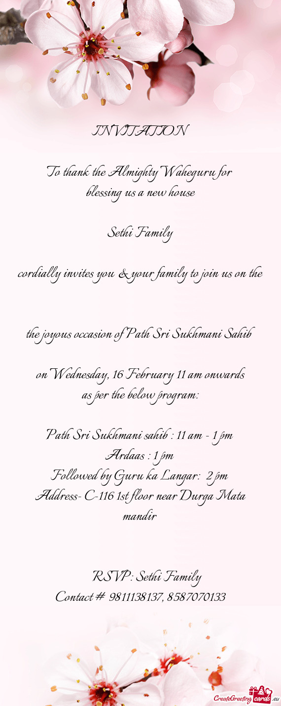 Path Sri Sukhmani sahib : 11 am - 1 pm