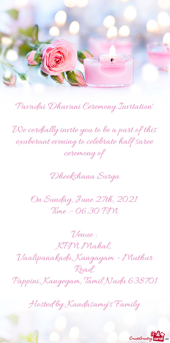 "Pavadai Dhavani Ceremony Invitation"