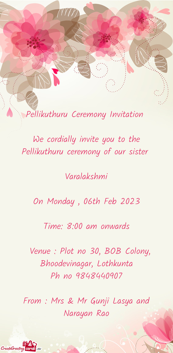 Pellikuthuru Ceremony Invitation