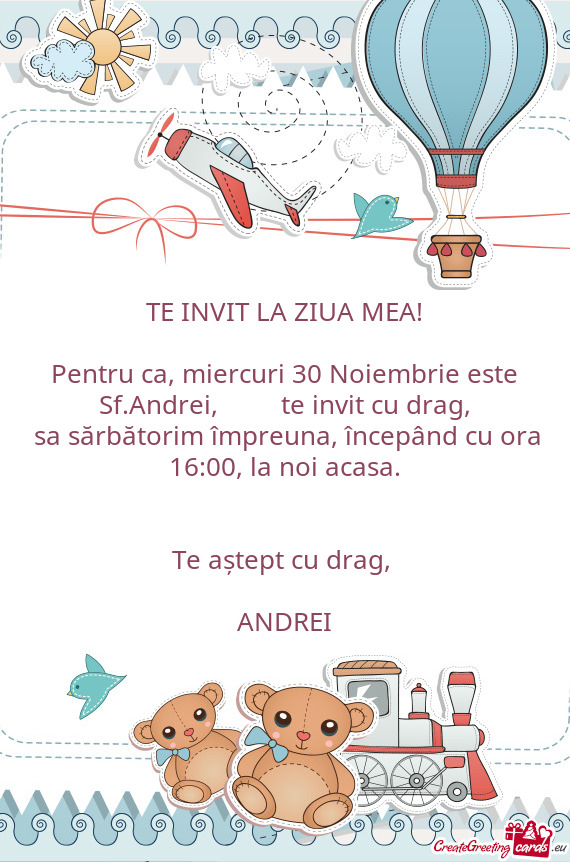 Pentru ca, miercuri 30 Noiembrie este Sf.Andrei,   te invit cu drag