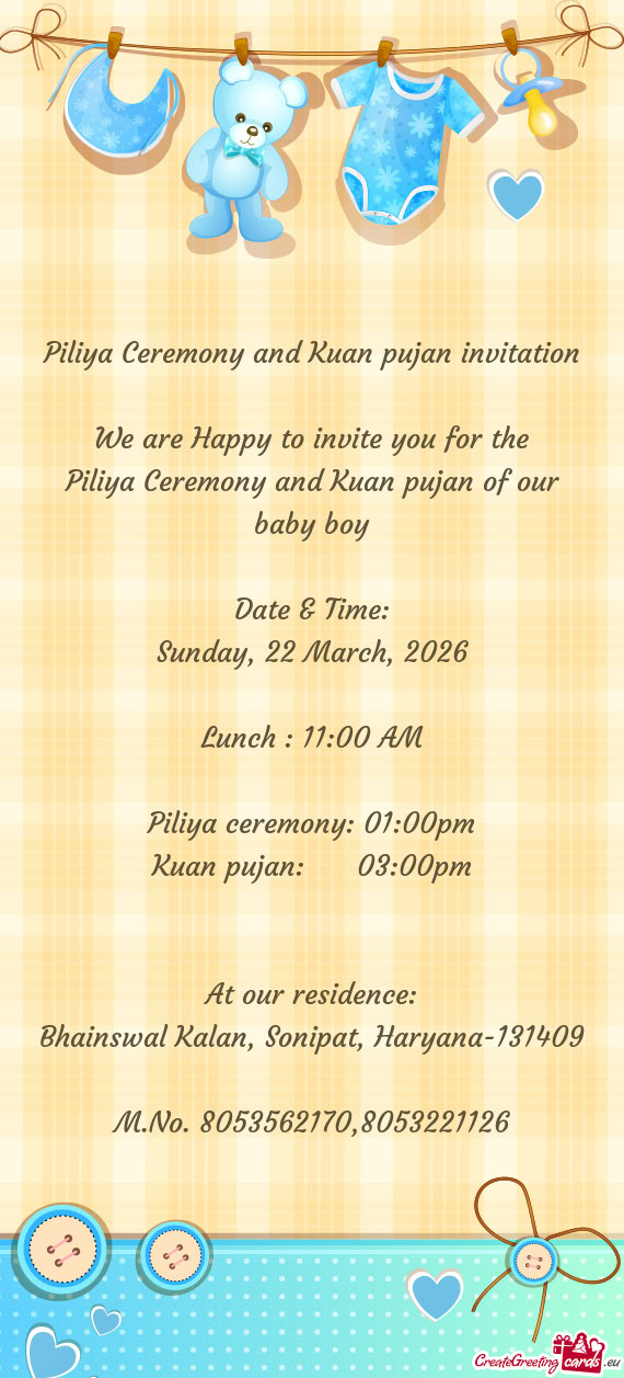 Piliya ceremony: 01:00pm