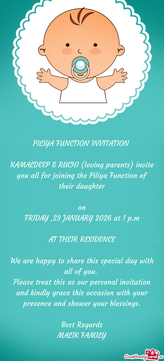 PILIYA FUNCTION INVITATION