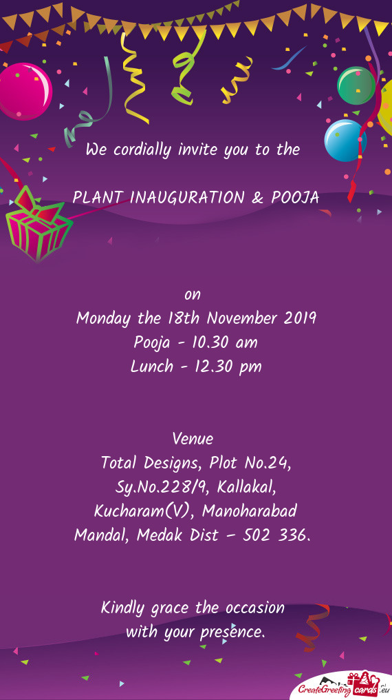 PLANT INAUGURATION & POOJA