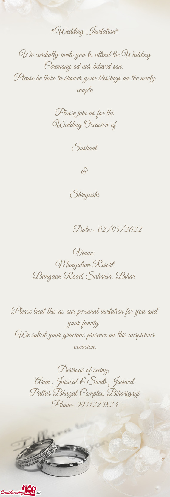 Please be there to shower your blessings on the newly couple