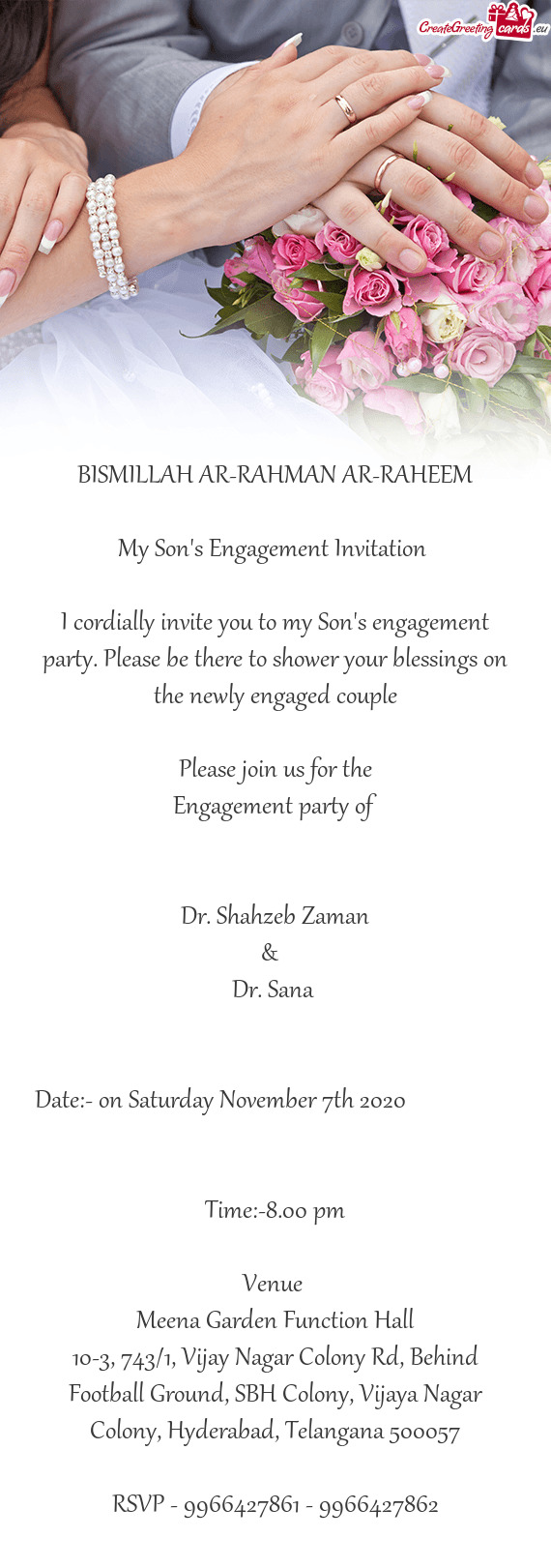 Please be there to shower your blessings on the newly engaged couple
 
 Please join us for the
 Eng