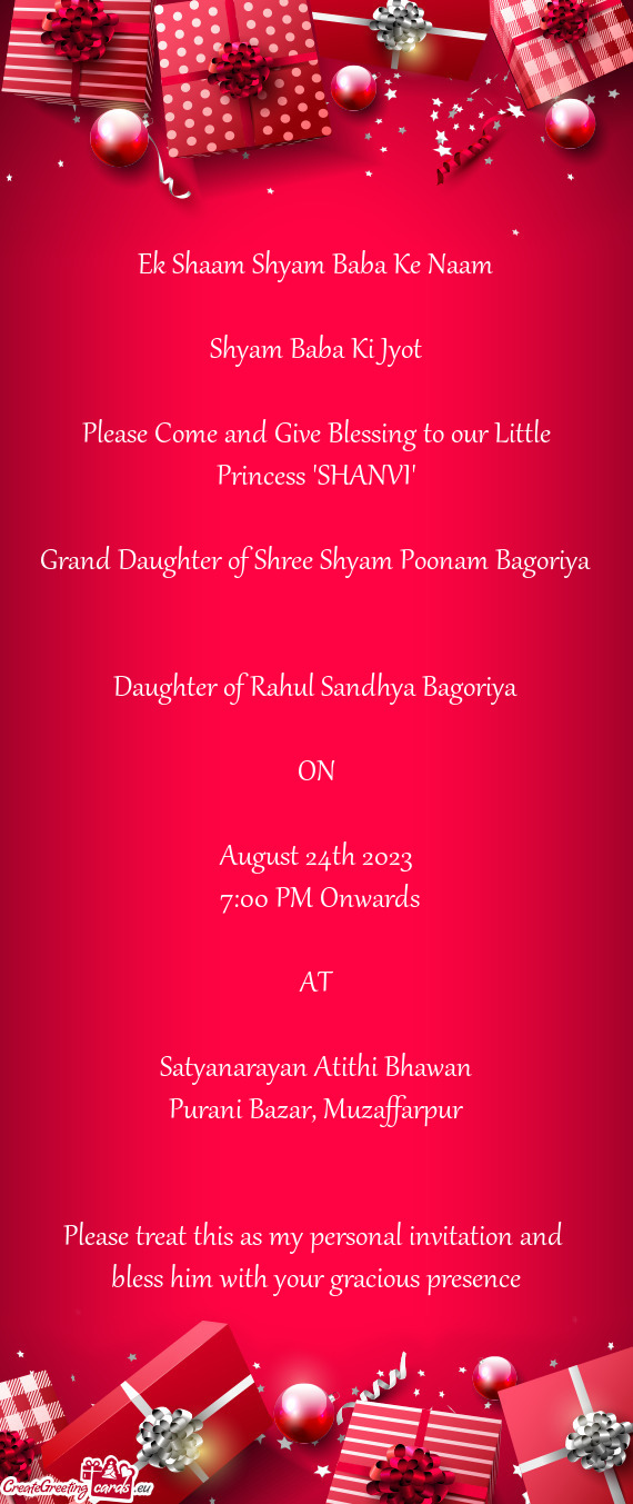 Please Come and Give Blessing to our Little Princess "SHANVI"