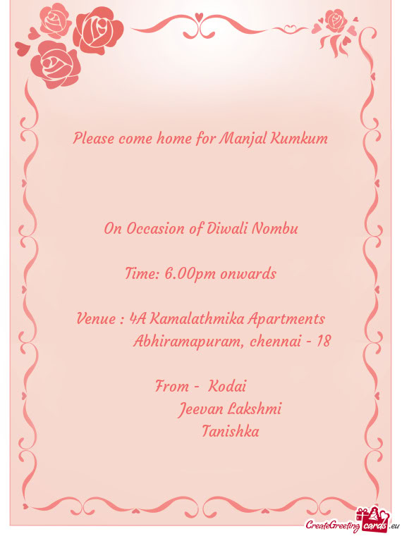 Please come home for Manjal Kumkum