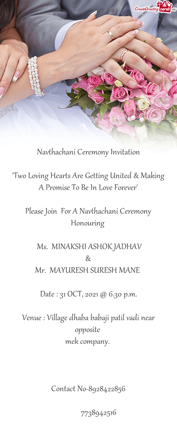 Please Join For A Navthachani Ceremony Honouring