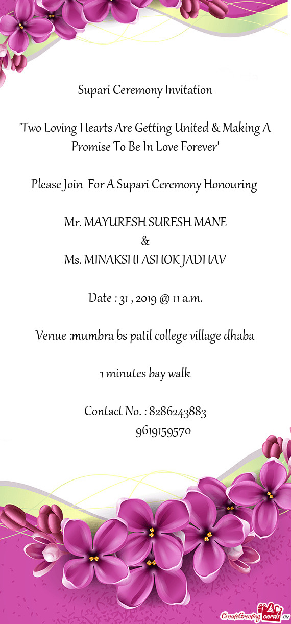 Please Join For A Supari Ceremony Honouring