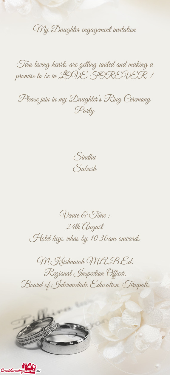 Please join in my Daughter’s Ring Ceremony Party