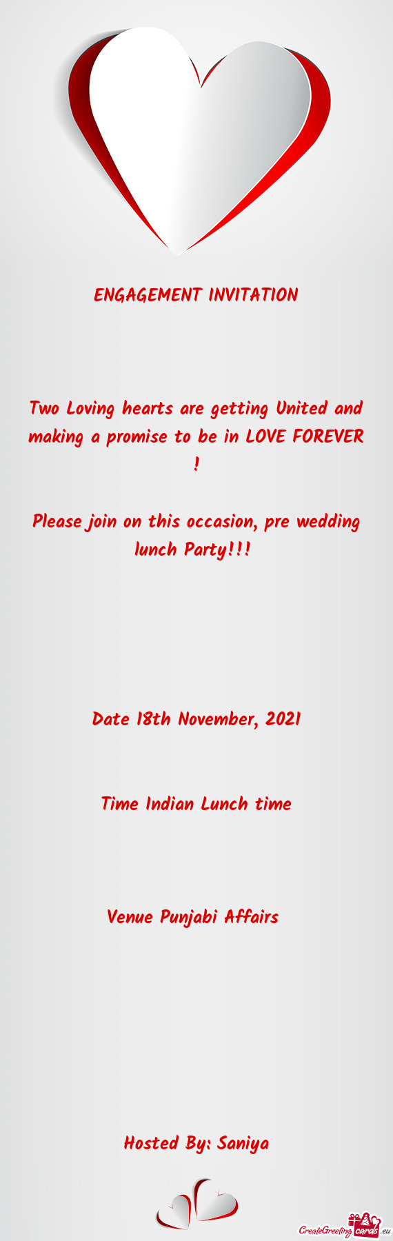 Please join on this occasion, pre wedding lunch Party