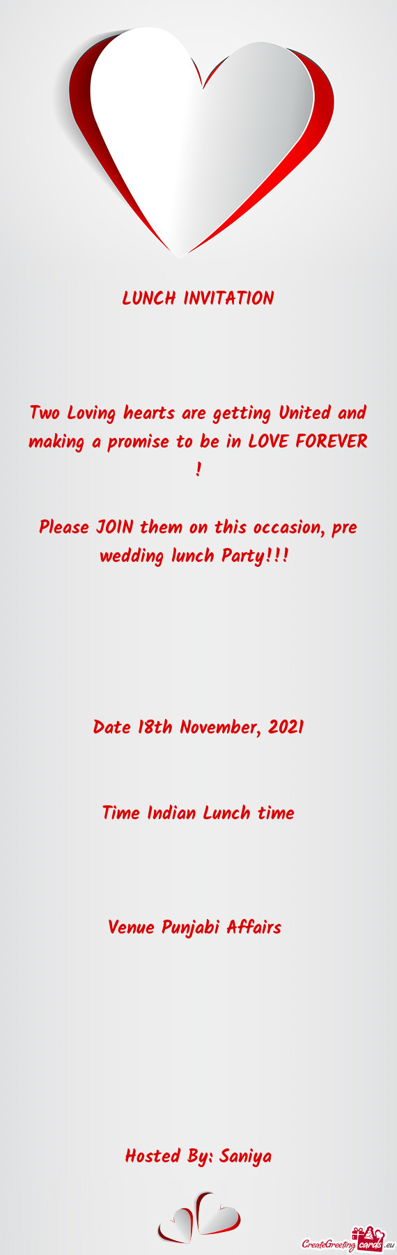 Please JOIN them on this occasion, pre wedding lunch Party