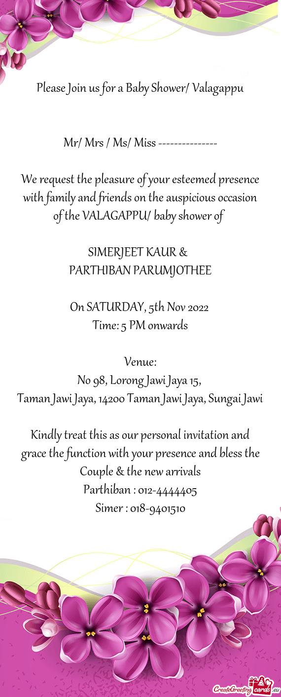 Please Join us for a Baby Shower/ Valagappu