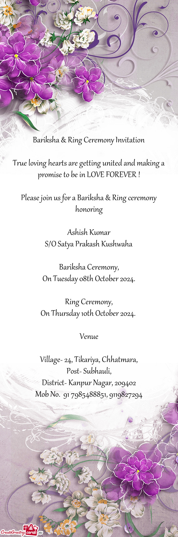 Please join us for a Bariksha & Ring ceremony honoring