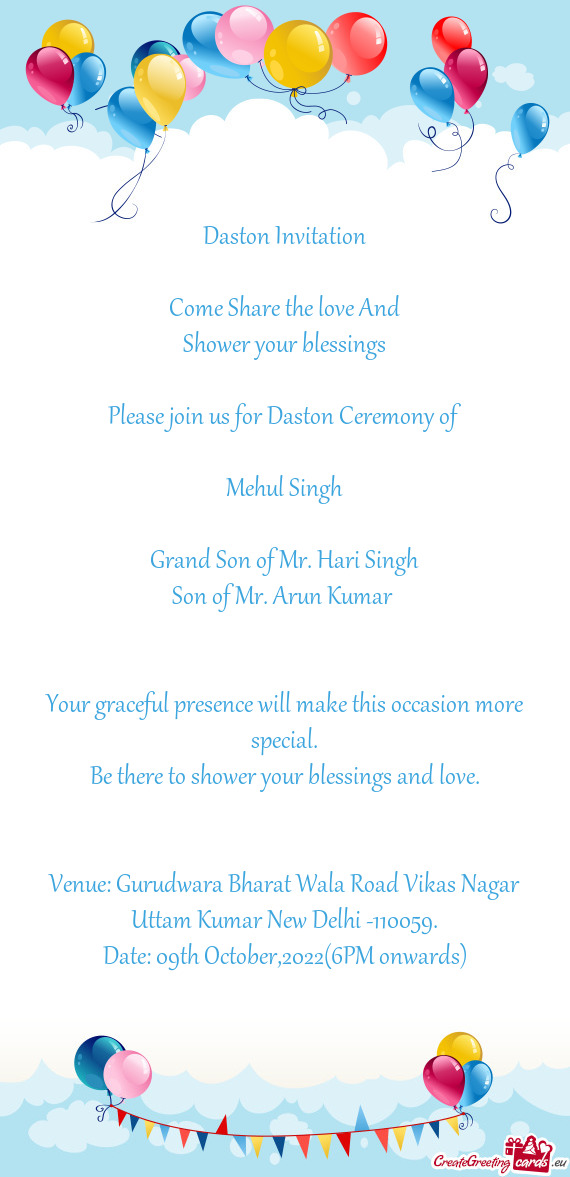 Please join us for Daston Ceremony of