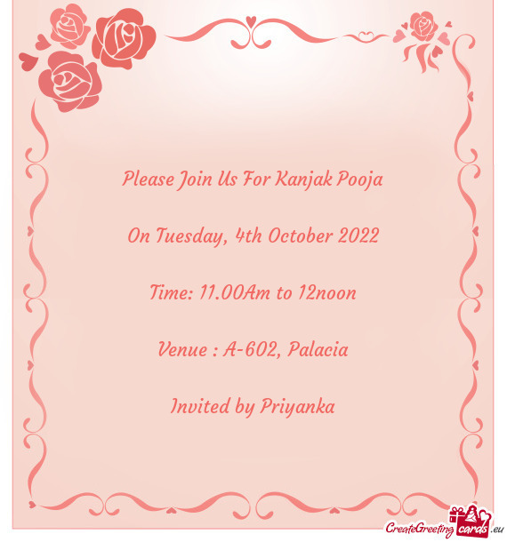 Please Join Us For Kanjak Pooja