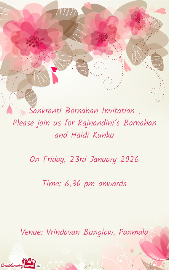 Please join us for Rajnandini’s Bornahan and Haldi Kunku