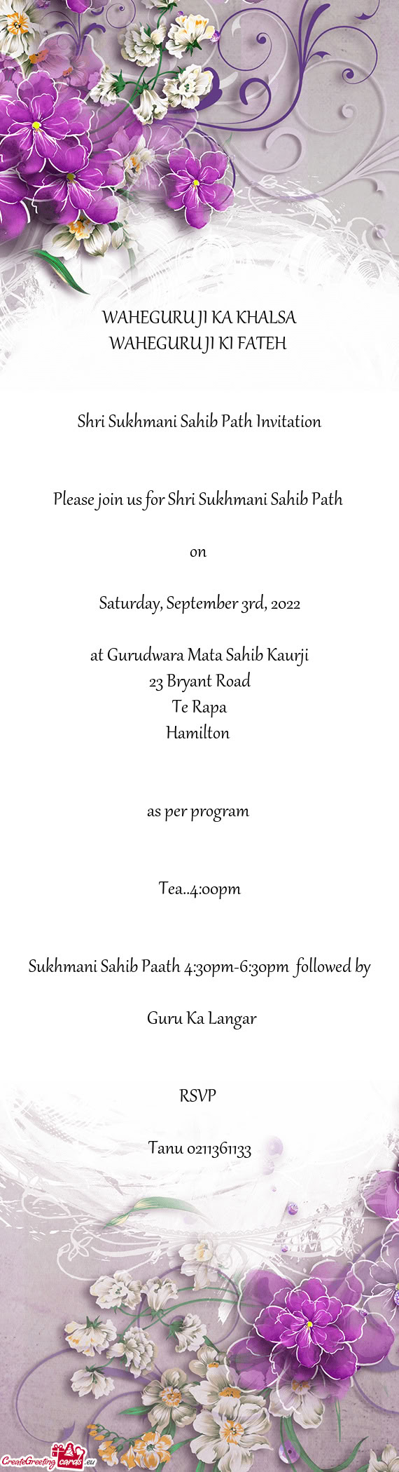 Please join us for Shri Sukhmani Sahib Path