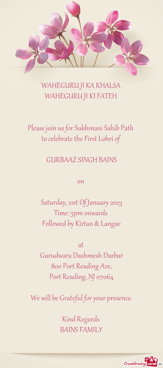 Please join us for Sukhmani Sahib Path