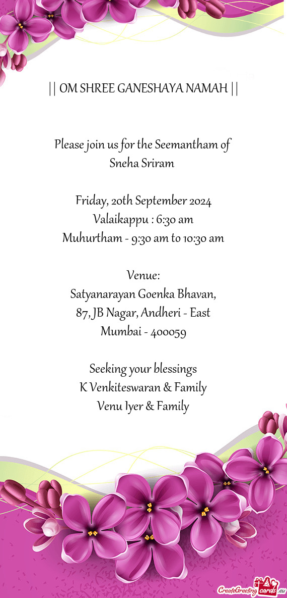 Please join us for the Seemantham of