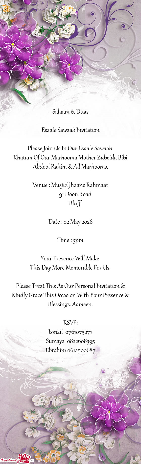 Please Join Us In Our Esaale Sawaab