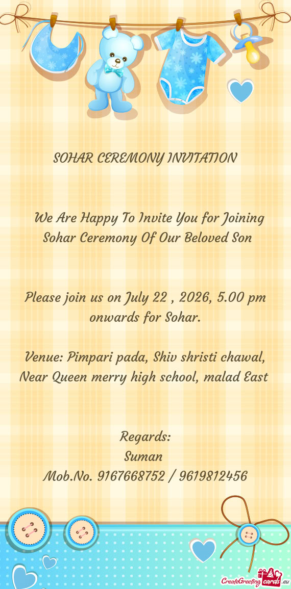 Please join us on July 22 , 2026, 5.00 pm onwards for Sohar