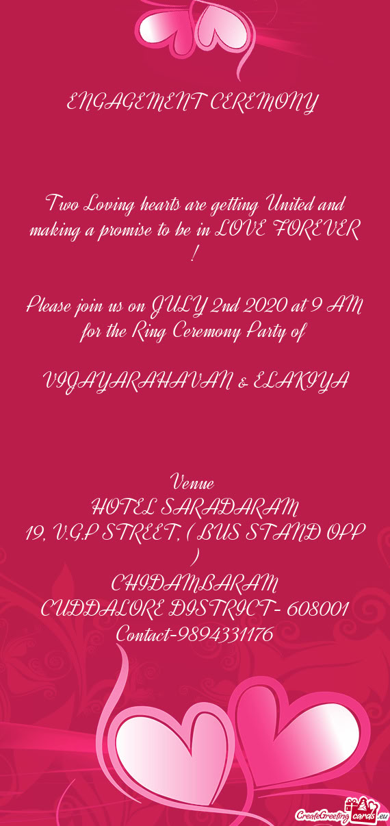 Please join us on JULY 2nd 2020 at 9 AM for the Ring Ceremony Party of