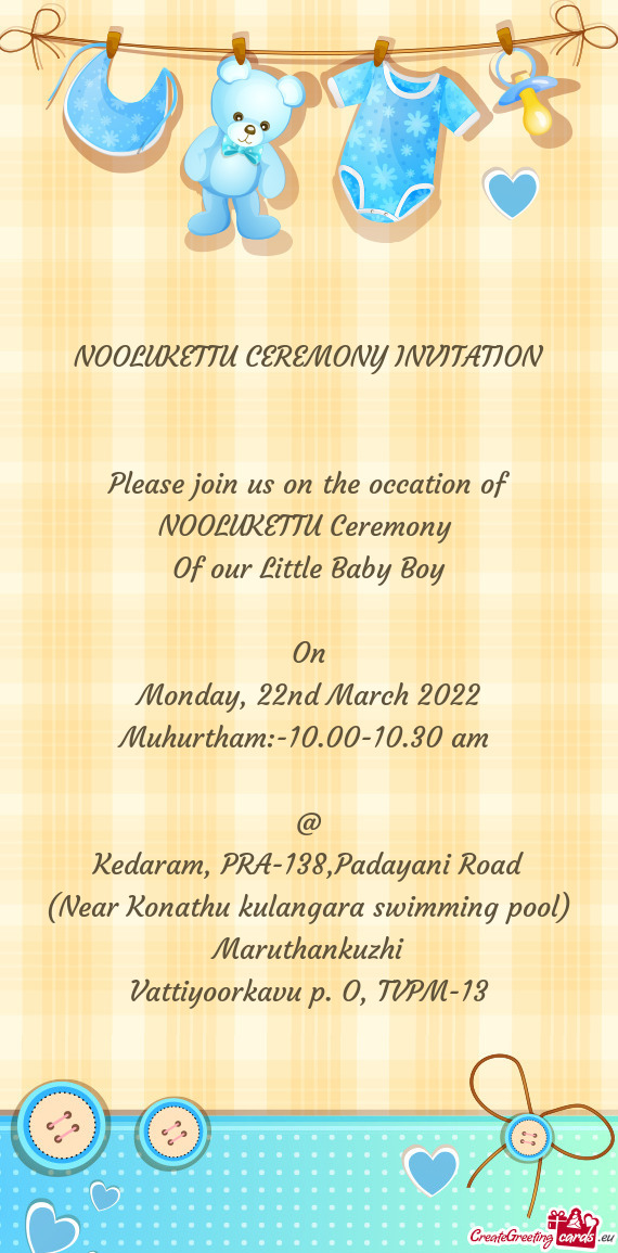 Please join us on the occation of NOOLUKETTU Ceremony