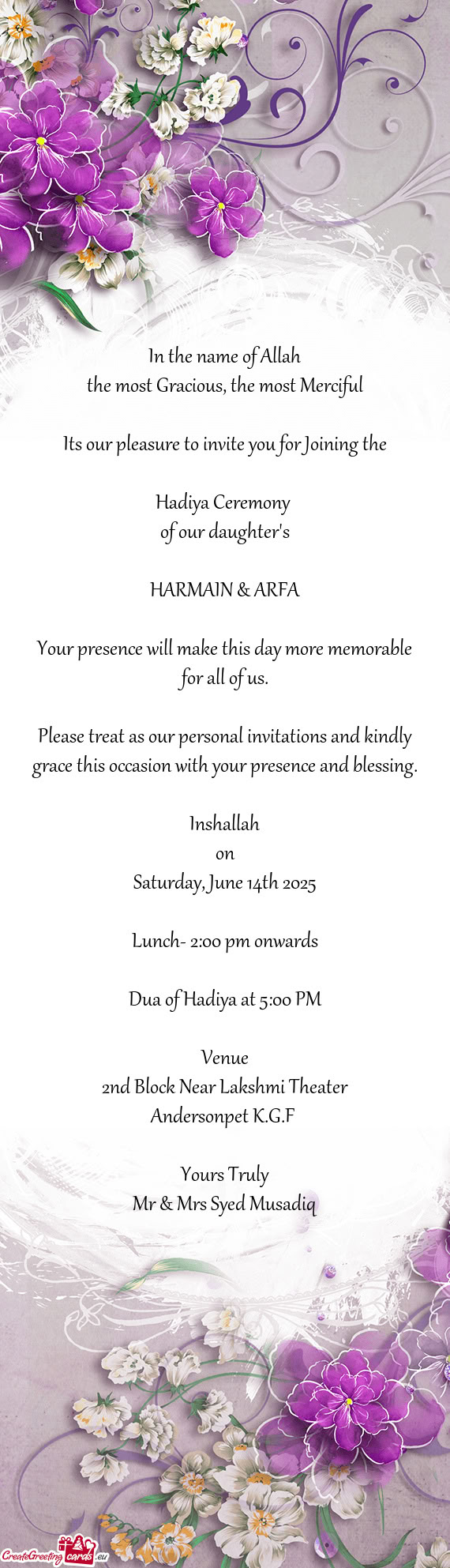 Please treat as our personal invitations and kindly grace this occasion with your presence and bless