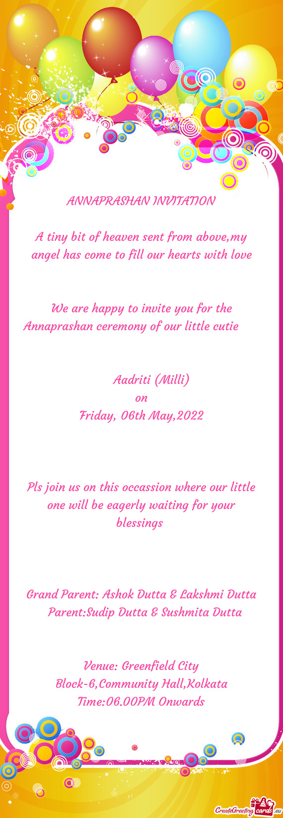 Pls join us on this occassion where our little one will be eagerly waiting for your blessings