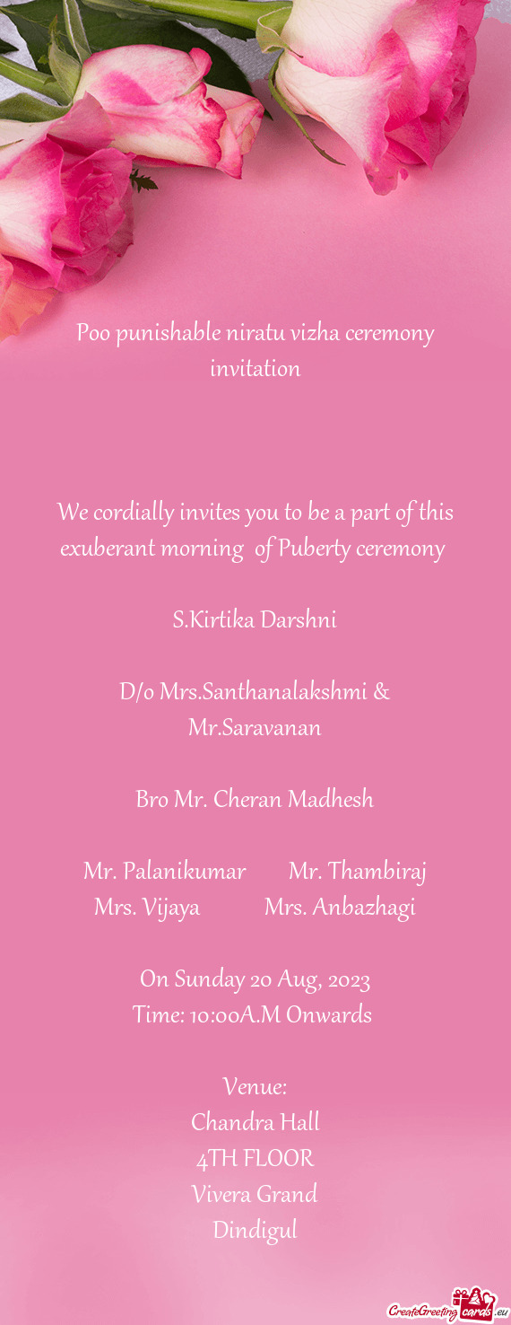 Poo punishable niratu vizha ceremony invitation