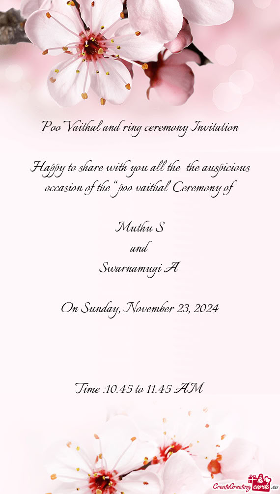 Poo Vaithal and ring ceremony Invitation
