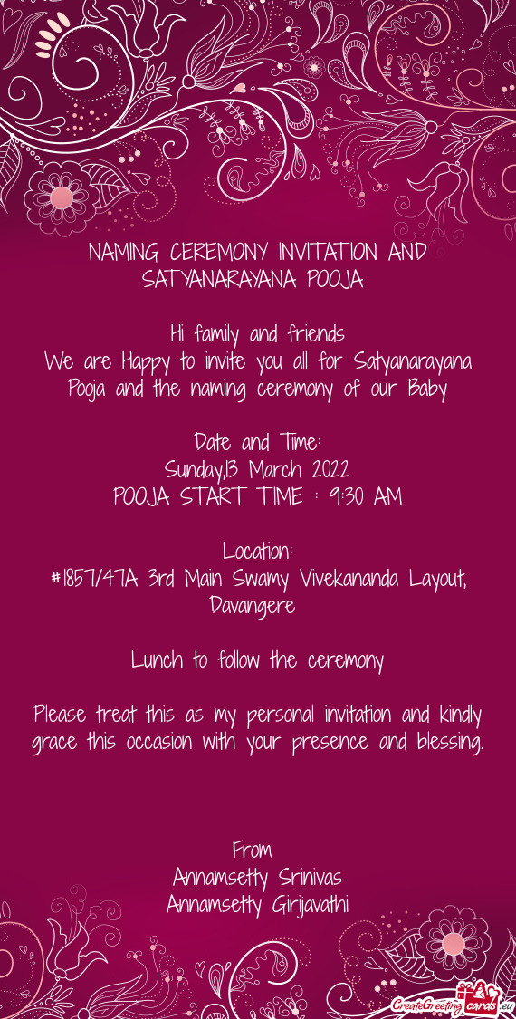 POOJA START TIME : 9:30 AM