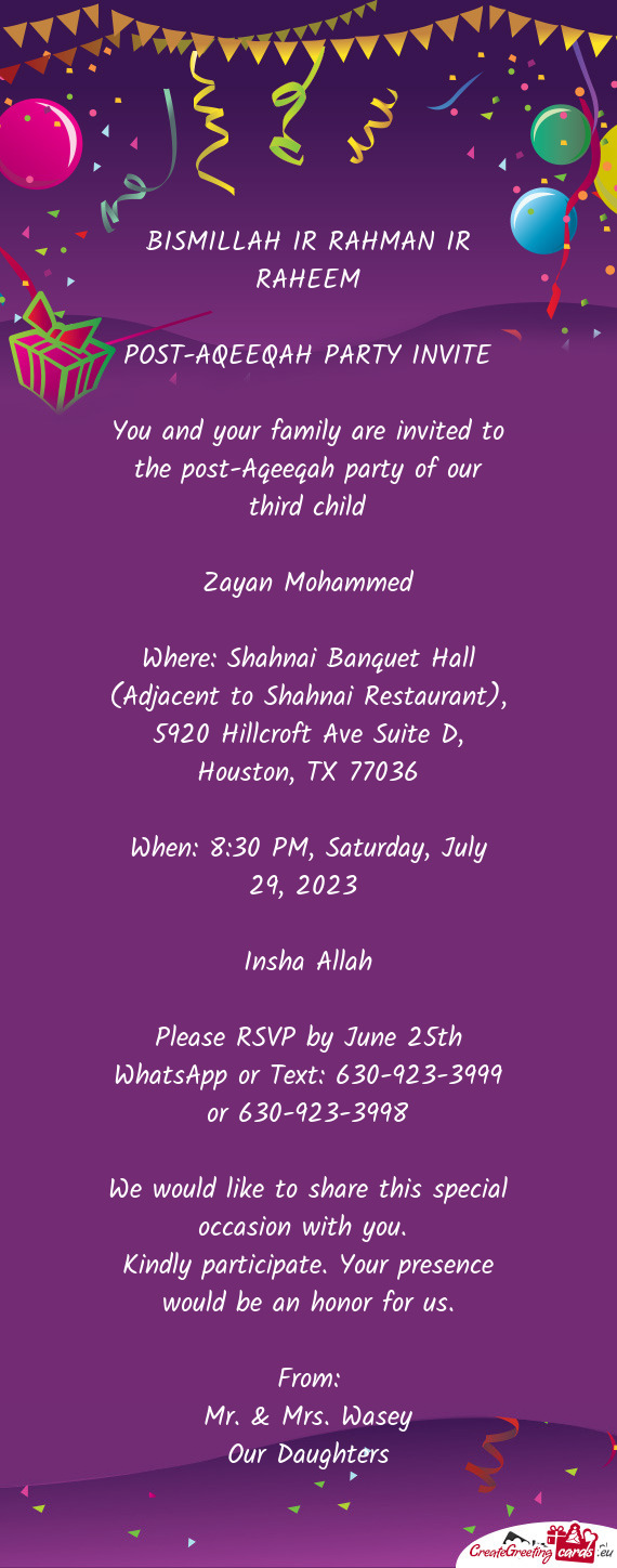 POST-AQEEQAH PARTY INVITE