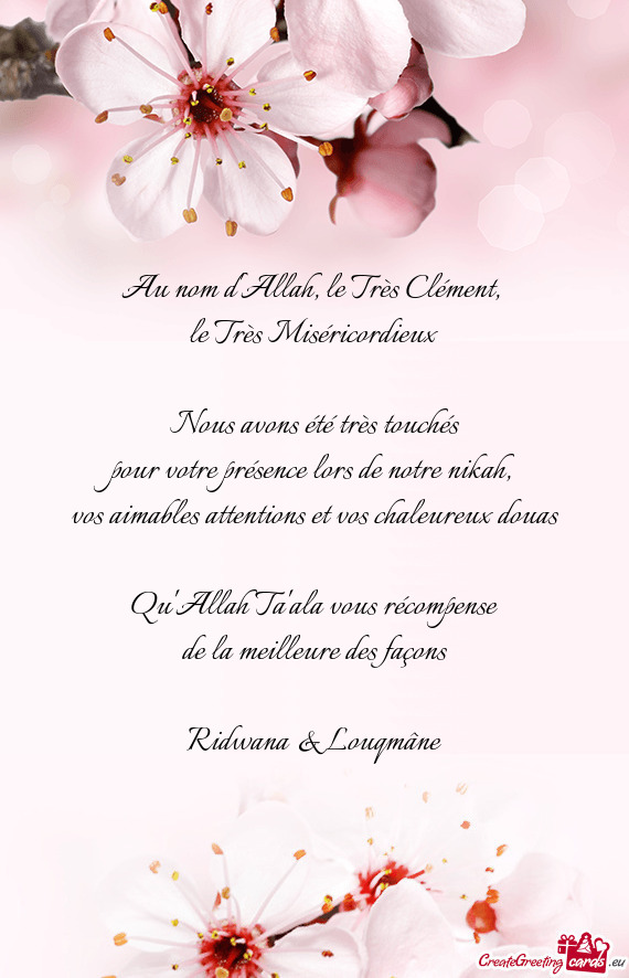 Pour votre présence lors de notre nikah