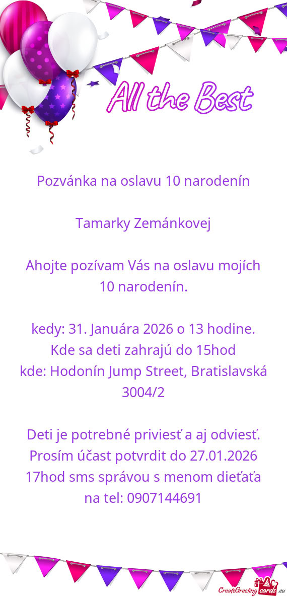 Pozvánka na oslavu 10 narodenín