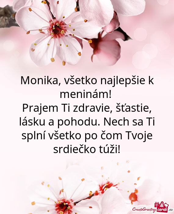 Prajem Ti zdravie, šťastie, lásku a pohodu. Nech sa Ti splní všetko po čom Tvoje srdiečko tú