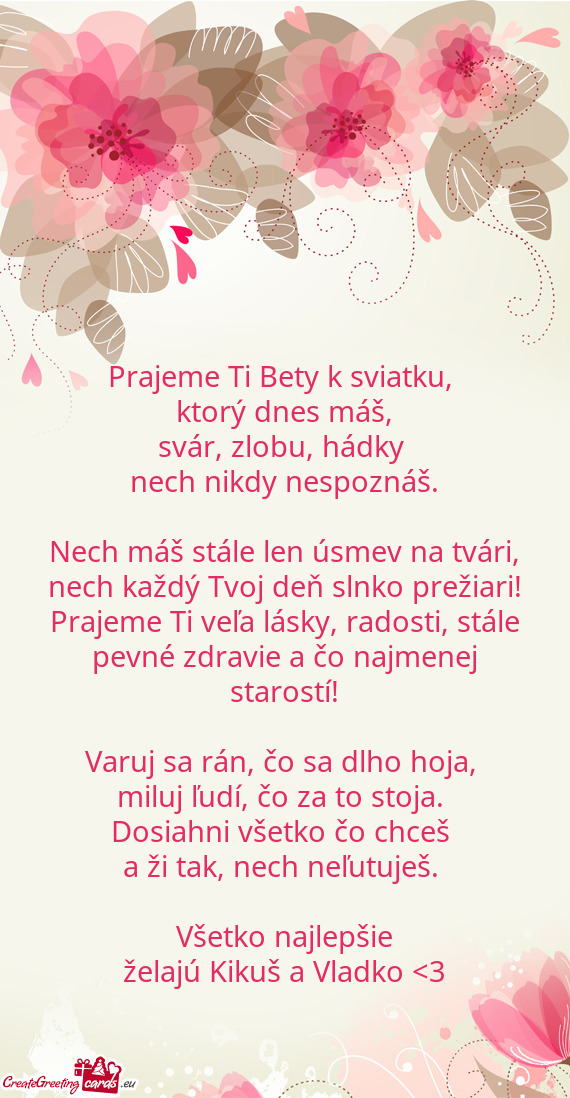 Prajeme Ti Bety k sviatku