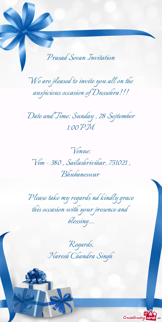 Prasad Sevan Invitation