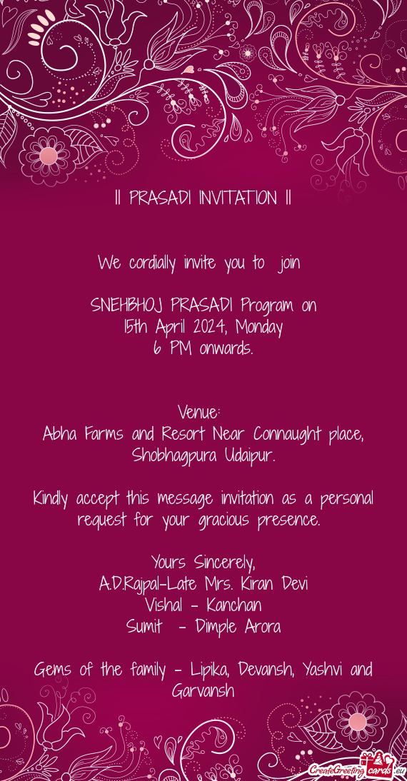 🙏|| PRASADI INVITATION ||🙏