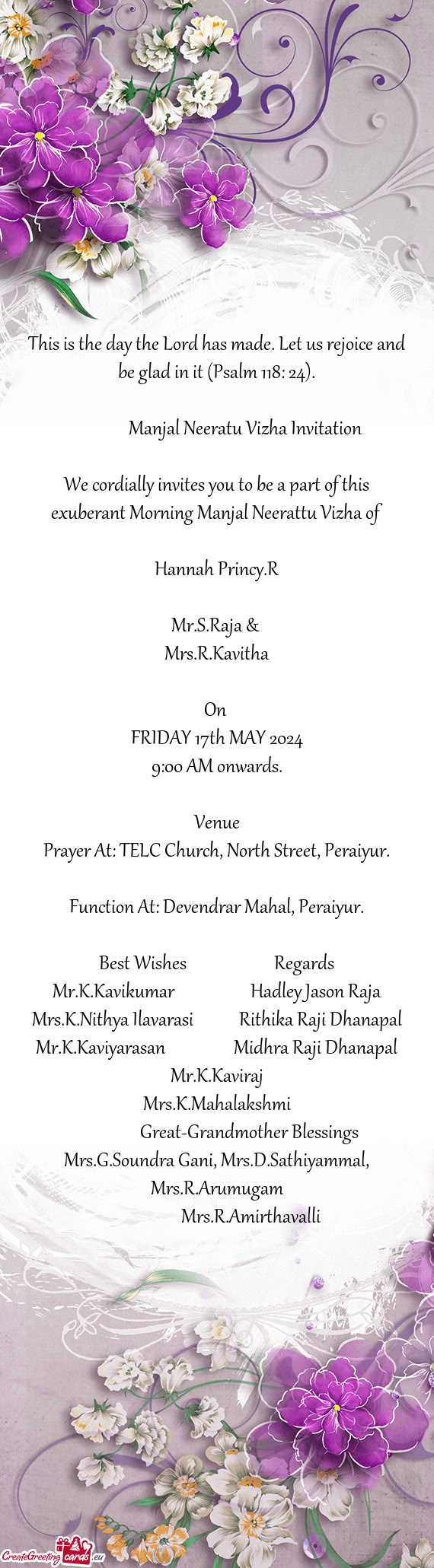 Prayer At: TELC Church, North Street, Peraiyur