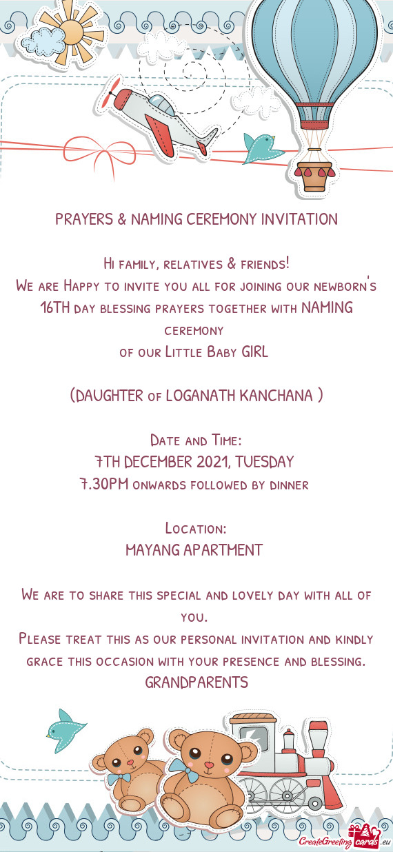 PRAYERS & NAMING CEREMONY INVITATION