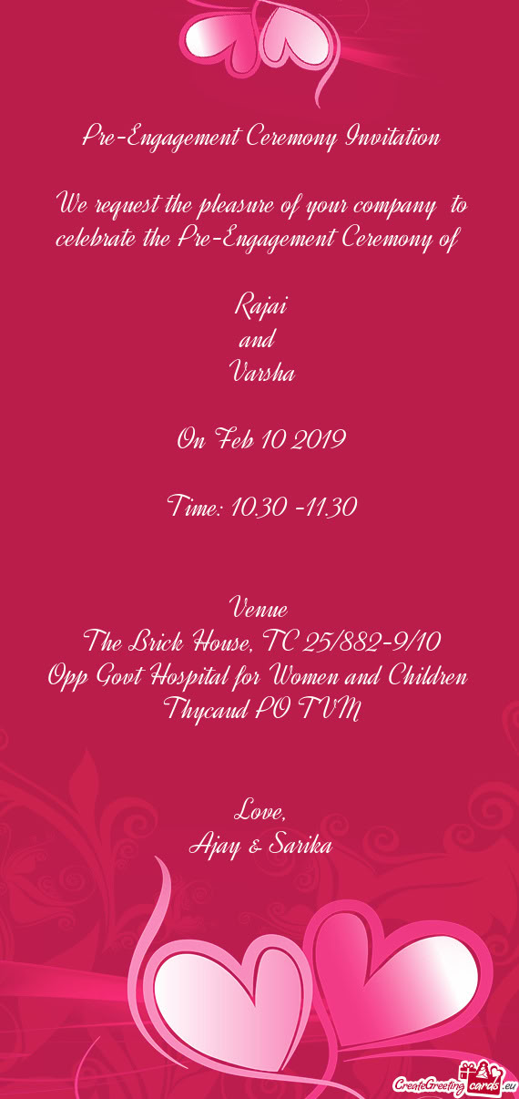Pre-Engagement Ceremony Invitation