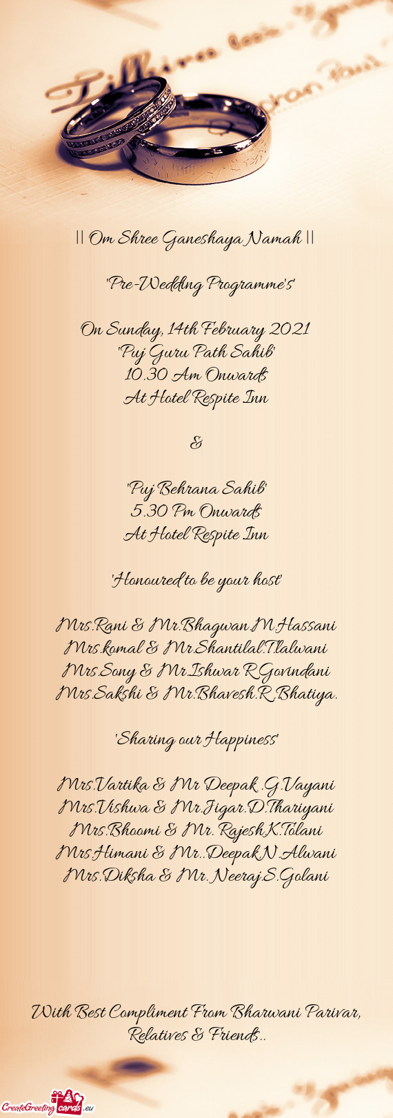 "Pre-Wedding Programme