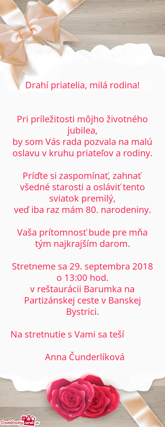 Pri príležitosti môjho životného jubilea