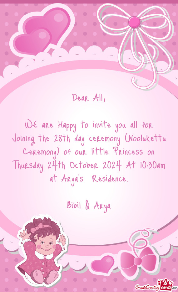 Princess on Thursday 24th October 2024 At 10:30am at Arya’s Residence